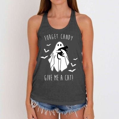 Funny Ghost Forget Candy Give Me A Cat Halloween Women's Knotted Racerback Tank