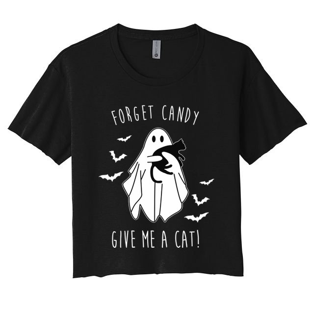 Funny Ghost Forget Candy Give Me A Cat Halloween Crop Top
