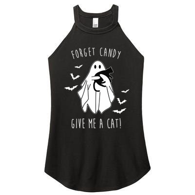 Funny Ghost Forget Candy Give Me A Cat Halloween Women's Perfect Tri Rocker Tank
