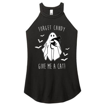 Funny Ghost Forget Candy Give Me A Cat Halloween Women's Perfect Tri Rocker Tank