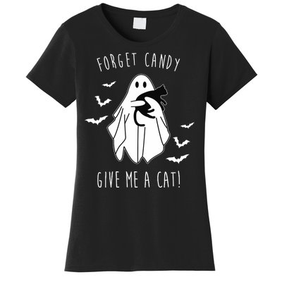 Funny Ghost Forget Candy Give Me A Cat Halloween Women's T-Shirt