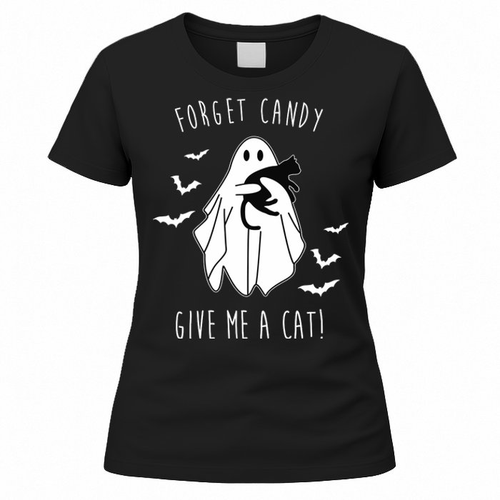 Funny Ghost Forget Candy Give Me A Cat Halloween Women's T-Shirt