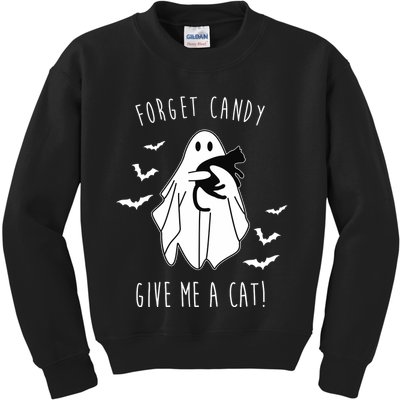 Funny Ghost Forget Candy Give Me A Cat Halloween Kids Sweatshirt