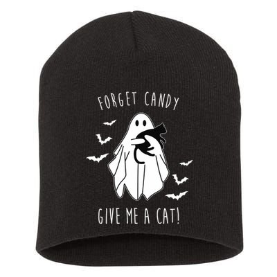 Funny Ghost Forget Candy Give Me A Cat Halloween Short Acrylic Beanie