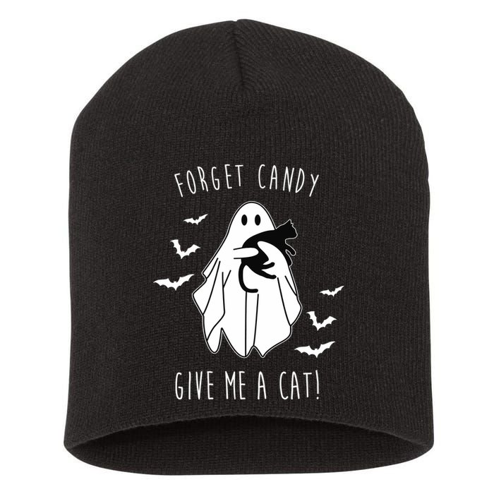 Funny Ghost Forget Candy Give Me A Cat Halloween Short Acrylic Beanie