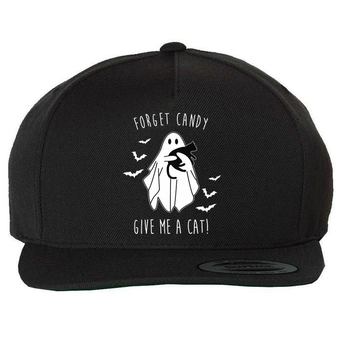 Funny Ghost Forget Candy Give Me A Cat Halloween Wool Snapback Cap