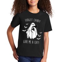 Funny Ghost Forget Candy Give Me A Cat Halloween Kids T-Shirt
