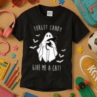 Funny Ghost Forget Candy Give Me A Cat Halloween Kids T-Shirt