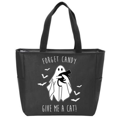 Funny Ghost Forget Candy Give Me A Cat Halloween Zip Tote Bag