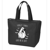 Funny Ghost Forget Candy Give Me A Cat Halloween Zip Tote Bag