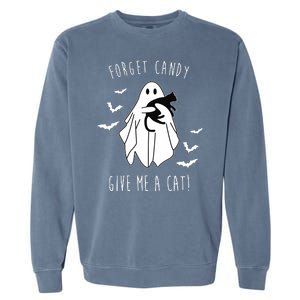 Funny Ghost Forget Candy Give Me A Cat Halloween Garment-Dyed Sweatshirt