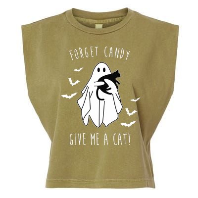 Funny Ghost Forget Candy Give Me A Cat Halloween Garment-Dyed Women's Muscle Tee