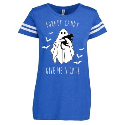 Funny Ghost Forget Candy Give Me A Cat Halloween Enza Ladies Jersey Football T-Shirt