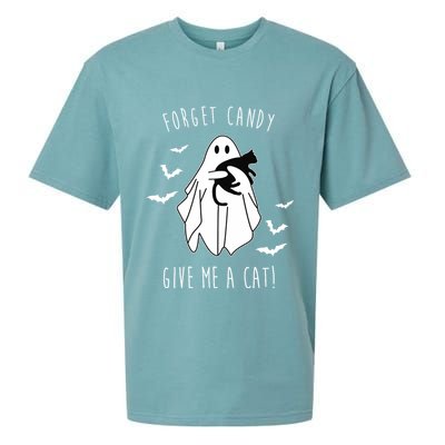 Funny Ghost Forget Candy Give Me A Cat Halloween Sueded Cloud Jersey T-Shirt