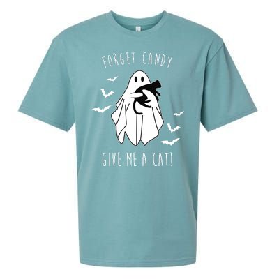 Funny Ghost Forget Candy Give Me A Cat Halloween Sueded Cloud Jersey T-Shirt