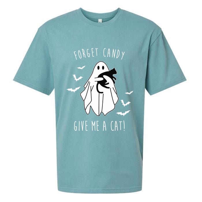 Funny Ghost Forget Candy Give Me A Cat Halloween Sueded Cloud Jersey T-Shirt