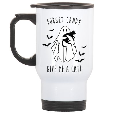 Funny Ghost Forget Candy Give Me A Cat Halloween Stainless Steel Travel Mug