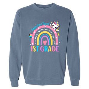 First Grade First Day To School 1St Grade Unicorn Gift Garment-Dyed Sweatshirt