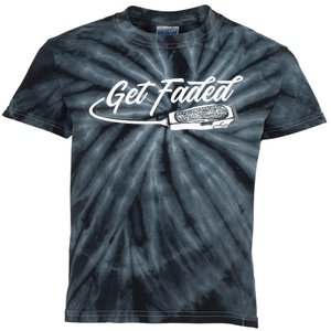 Funny Get Faded Barber Design For Men Dad Hairstylist Lovers Kids Tie-Dye T-Shirt