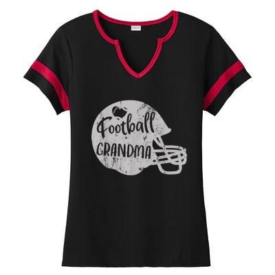 Football Grandma Fun Supportive American Football Grandma Ladies Halftime Notch Neck Tee