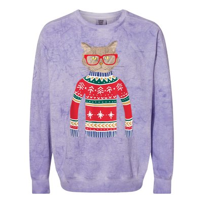 Funny Gift For Cat Lovers Ugly Christmas Sweater Colorblast Crewneck Sweatshirt