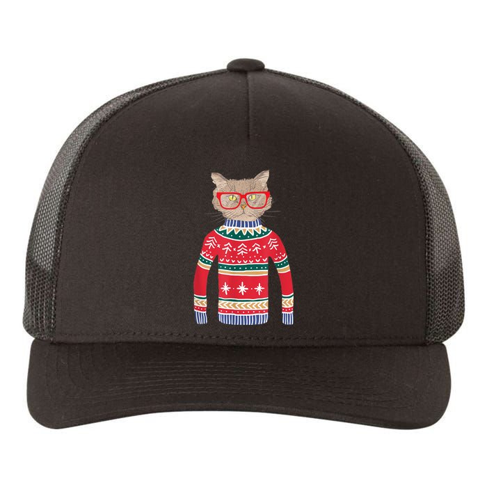 Funny Gift For Cat Lovers Ugly Christmas Sweater Yupoong Adult 5-Panel Trucker Hat