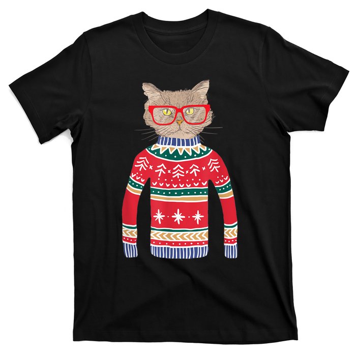 Funny Gift For Cat Lovers Ugly Christmas Sweater T-Shirt