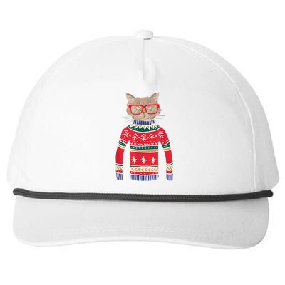 Funny Gift For Cat Lovers Ugly Christmas Sweater Snapback Five-Panel Rope Hat