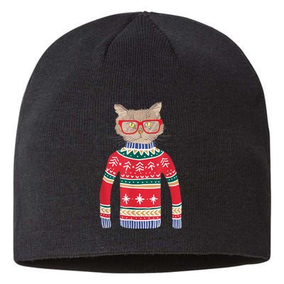 Funny Gift For Cat Lovers Ugly Christmas Sweater Sustainable Beanie