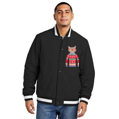 Funny Gift For Cat Lovers Ugly Christmas Sweater Insulated Varsity Jacket