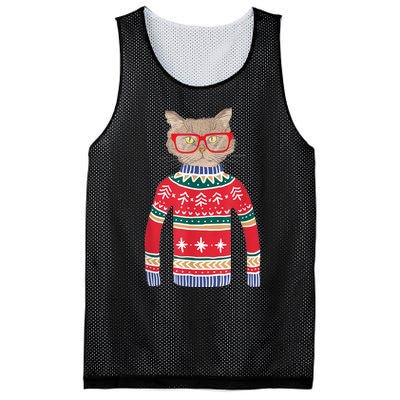 Funny Gift For Cat Lovers Ugly Christmas Sweater Mesh Reversible Basketball Jersey Tank