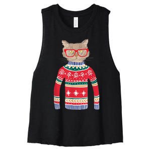 Funny Gift For Cat Lovers Ugly Christmas Sweater Women's Racerback Cropped Tank