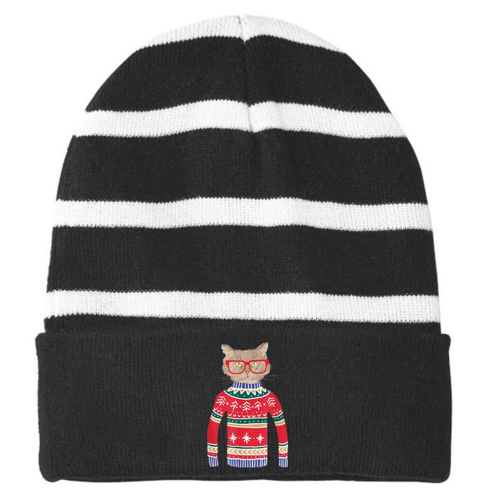 Funny Gift For Cat Lovers Ugly Christmas Sweater Striped Beanie with Solid Band