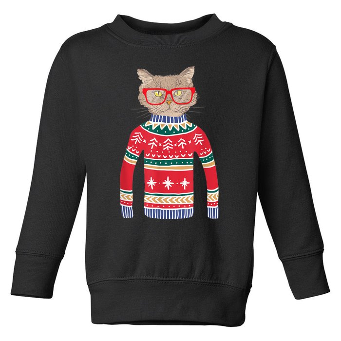 Funny Gift For Cat Lovers Ugly Christmas Sweater Toddler Sweatshirt