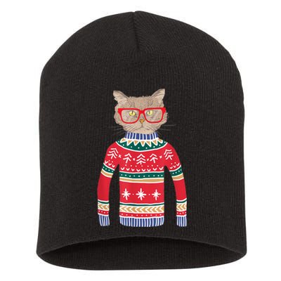 Funny Gift For Cat Lovers Ugly Christmas Sweater Short Acrylic Beanie