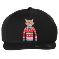 Funny Gift For Cat Lovers Ugly Christmas Sweater Wool Snapback Cap