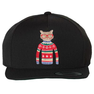 Funny Gift For Cat Lovers Ugly Christmas Sweater Wool Snapback Cap