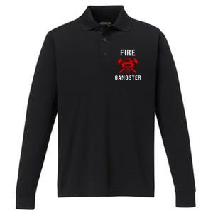 Firefighter Gift Funny Fire Gangster Skull Fire Gift Performance Long Sleeve Polo