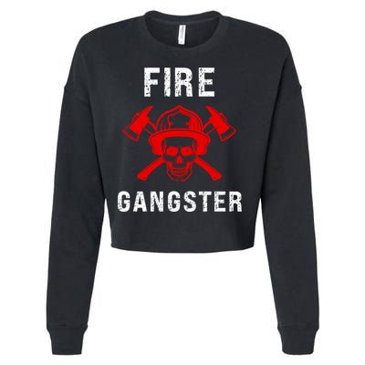 Firefighter Gift Funny Fire Gangster Skull Fire Gift Cropped Pullover Crew