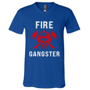 Firefighter Gift Funny Fire Gangster Skull Fire Gift V-Neck T-Shirt