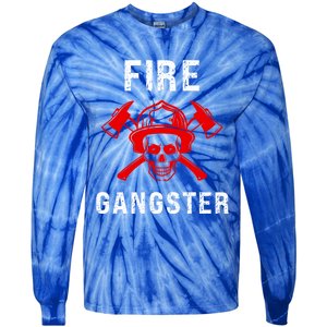 Firefighter Gift Funny Fire Gangster Skull Fire Gift Tie-Dye Long Sleeve Shirt