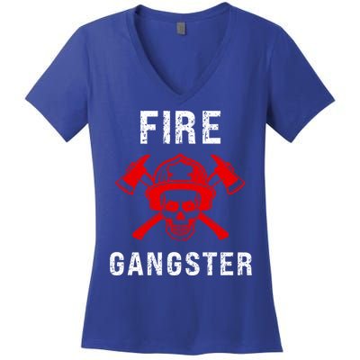 Firefighter Gift Funny Fire Gangster Skull Fire Gift Women's V-Neck T-Shirt