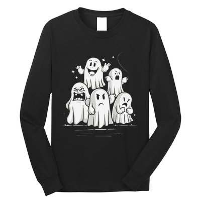 Funny Ghost Facial Expressions Spooky Halloween Long Sleeve Shirt