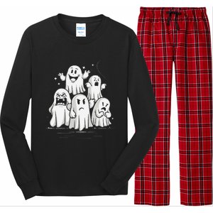 Funny Ghost Facial Expressions Spooky Halloween Long Sleeve Pajama Set