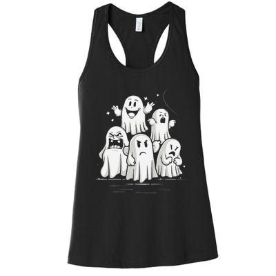 Funny Ghost Facial Expressions Spooky Halloween Women's Racerback Tank