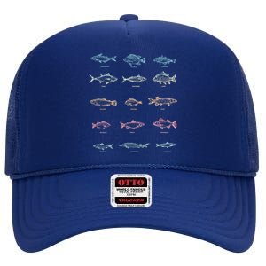 Fishing Gift Fish Fisher Hobby Lake Fishing Gift High Crown Mesh Back Trucker Hat