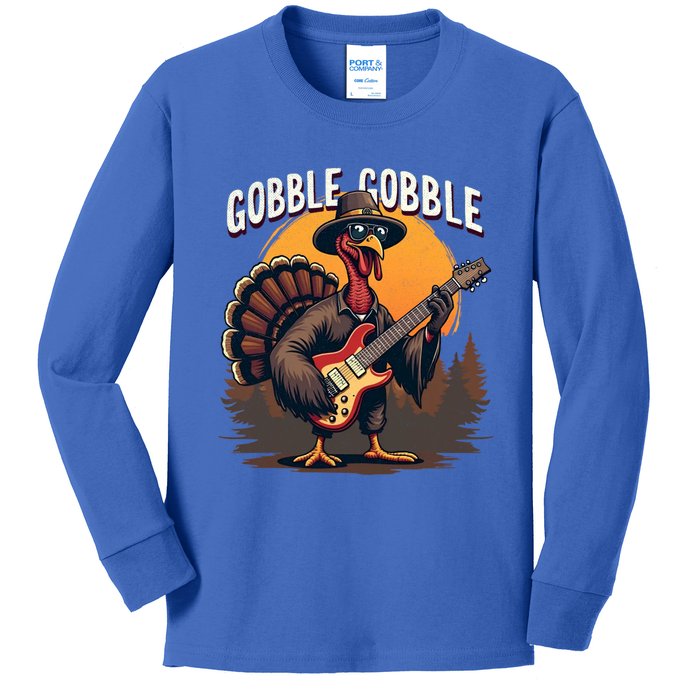 Funny Gobble Gobble Turkey Rocker Gift Kids Long Sleeve Shirt