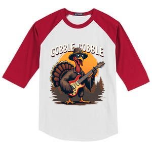 Funny Gobble Gobble Turkey Rocker Gift Kids Colorblock Raglan Jersey