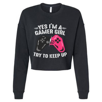 Funny Gamer Girl Slogans Cute Gamer Controller Video Games Lover Cropped Pullover Crew