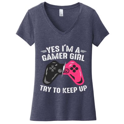 Funny Gamer Girl Slogans Cute Gamer Controller Video Games Lover Women's V-Neck T-Shirt